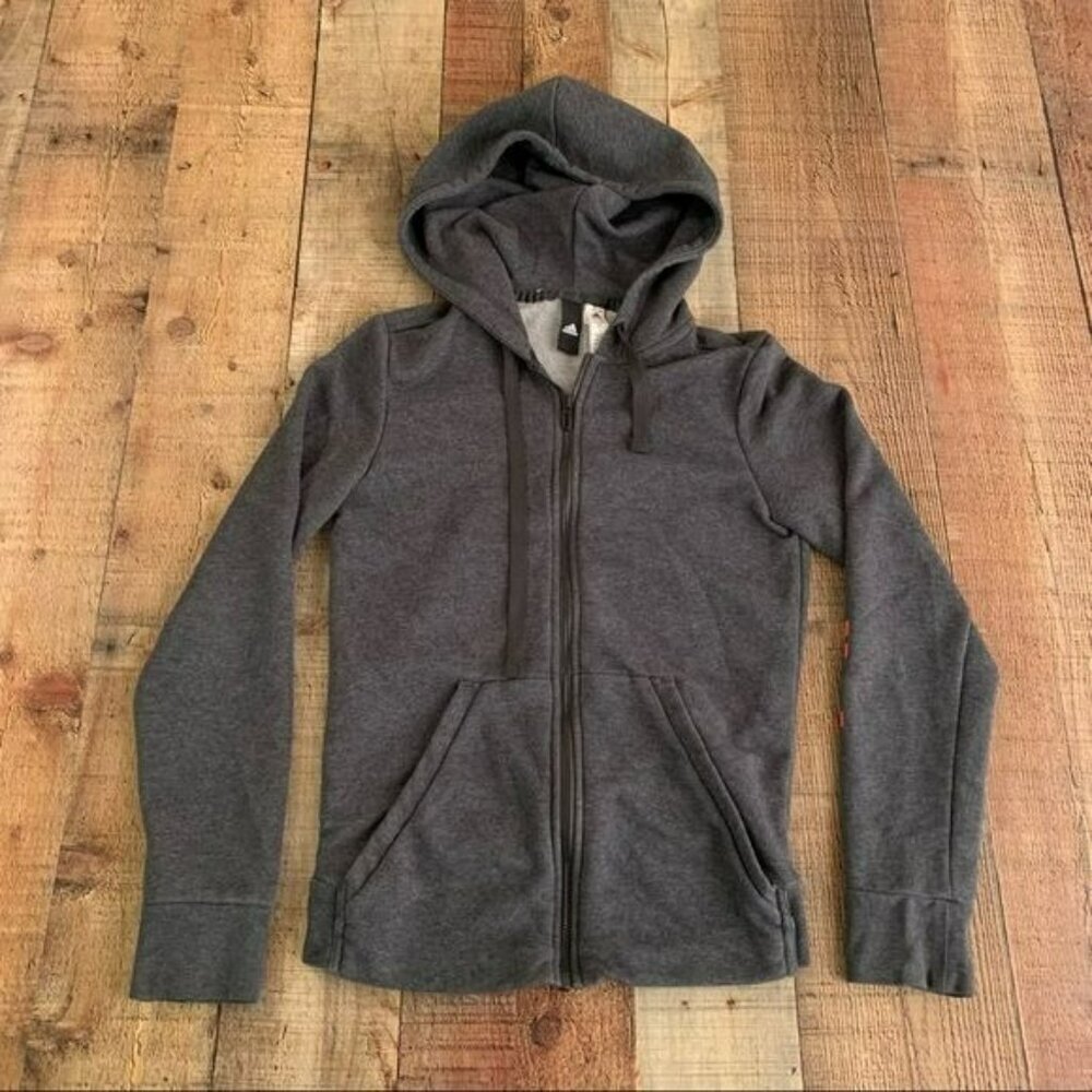 Adidas womens full zip gray hooded sweatshirt with logo - XS